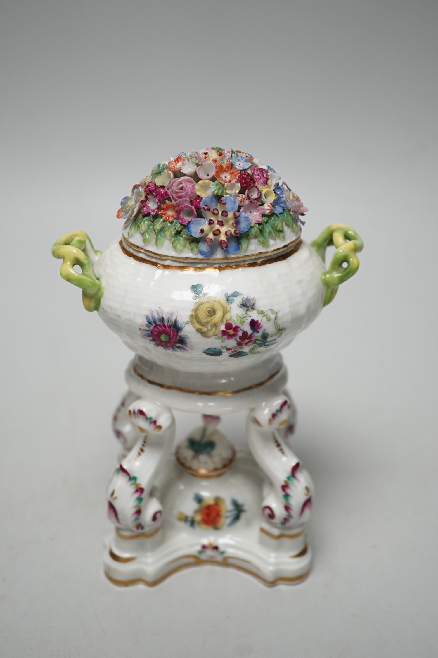 A 19th century Herend porcelain pastille burner and cover, date code for 1863, 17cm